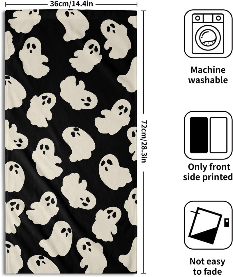 Granbey Halloween Ghost Hand Towels Pack of 2 White Spooky Ghost Black Face Towel 28.3x14.4 Inch Happy Halloween Holiday Decorative Super Soft Kitchen Towels for Bathroom Home Hotel Gym - Image 2